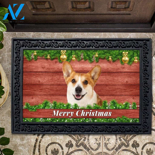 Christmas Barnwood Corgi Doormat