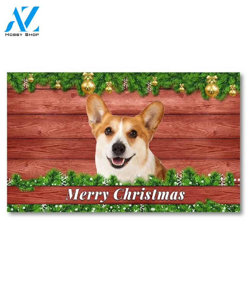 Christmas Barnwood Corgi Doormat - 18" x 30"