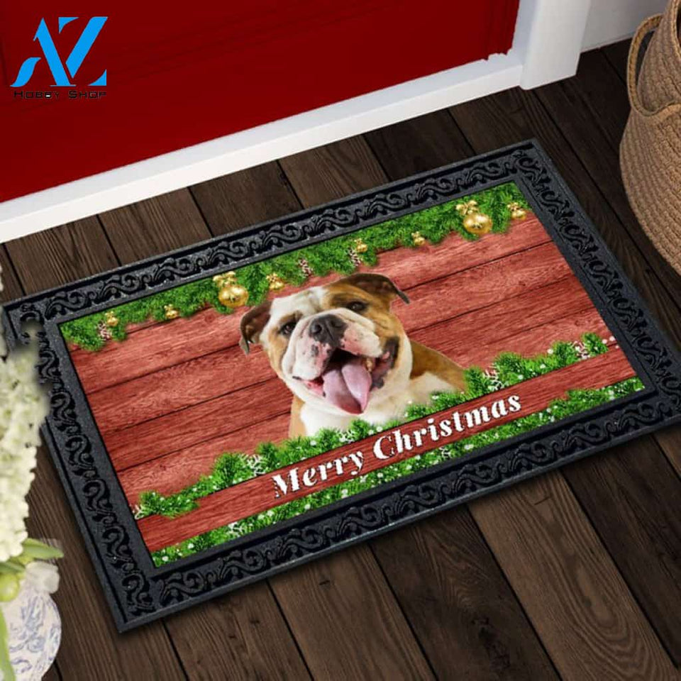 Christmas Barnwood English Bulldog Doormat