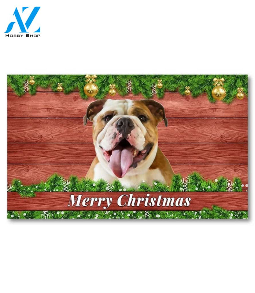 Christmas Barnwood English Bulldog Doormat - 18" x 30"