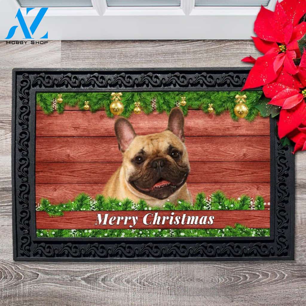 Christmas Barnwood French Bulldog Doormat