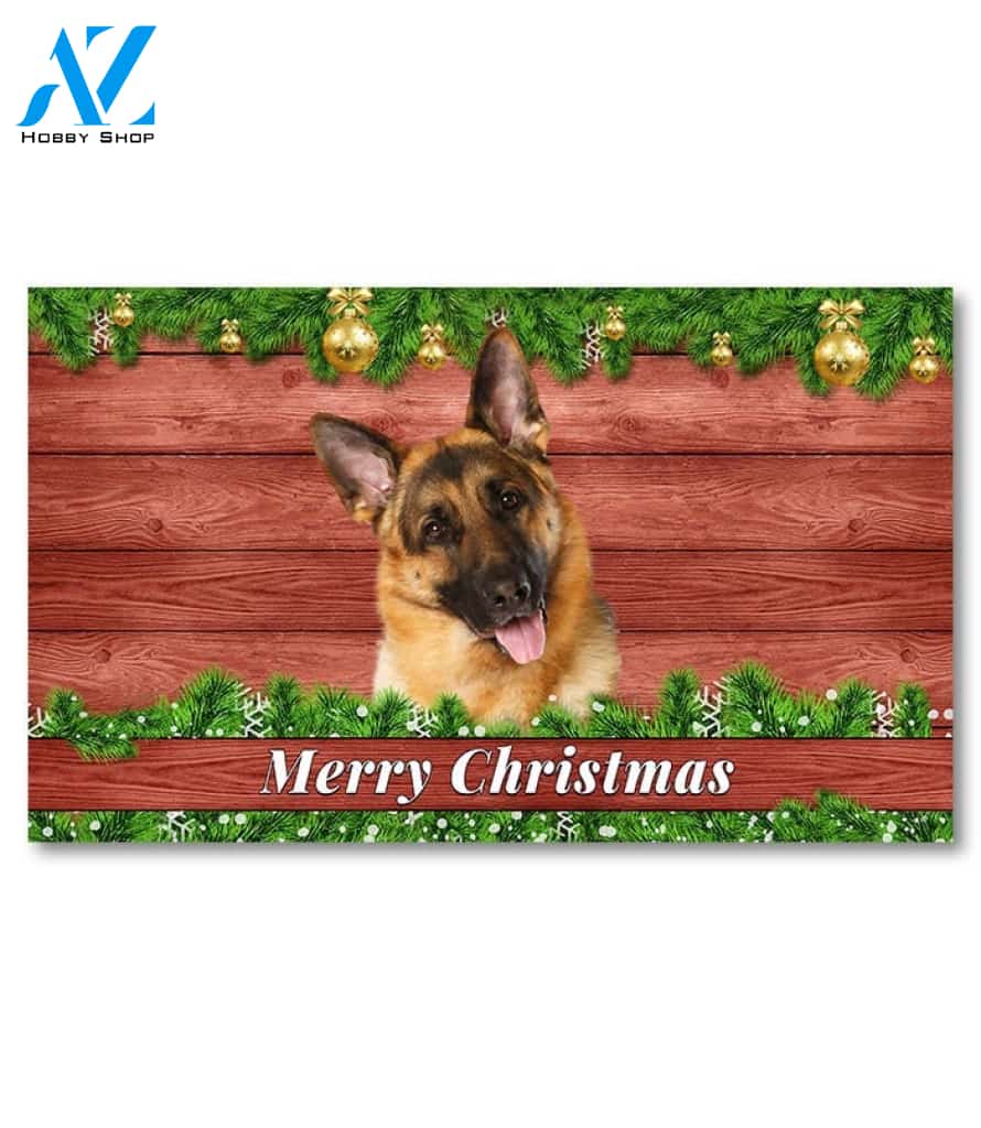 Christmas Barnwood German Shepherd Doormat - 18" x 30"
