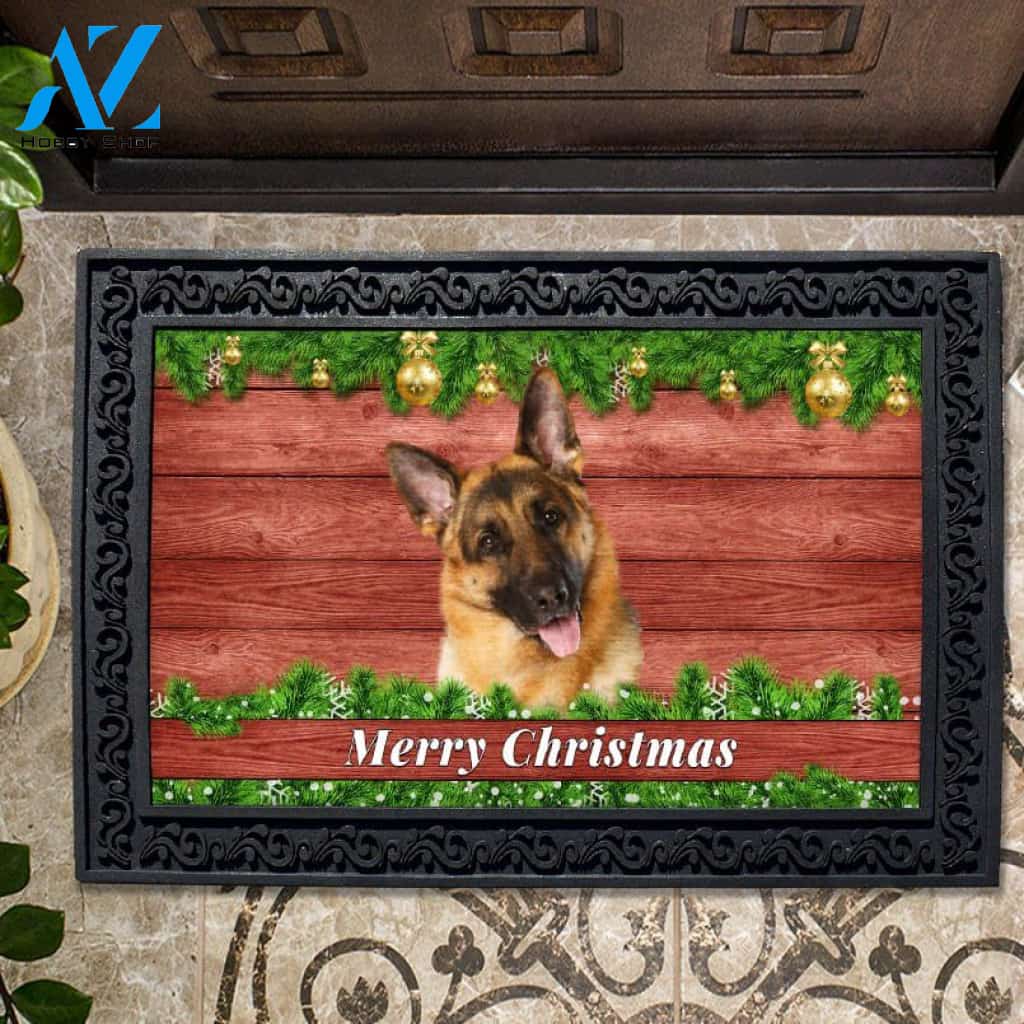 Christmas Barnwood German Shepherd Doormat