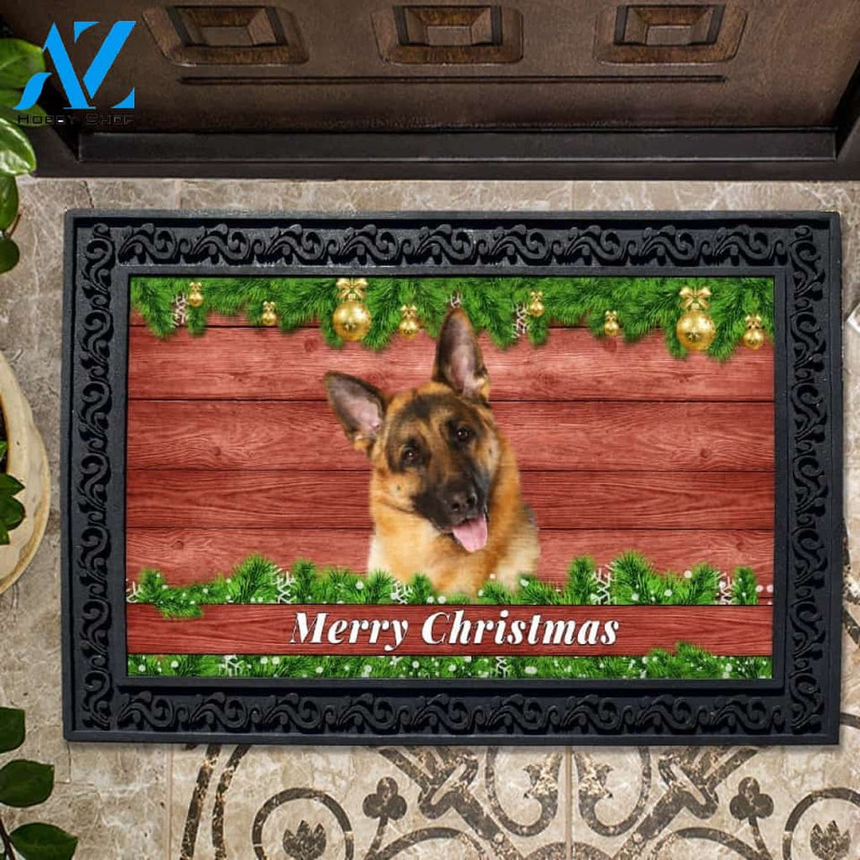 Christmas Barnwood German Shepherd Doormat - 18" x 30"