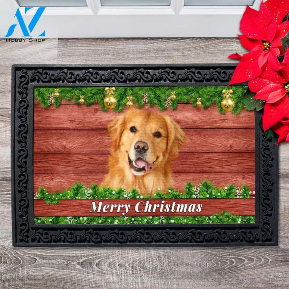 Christmas Barnwood Golden Retriever Doormat