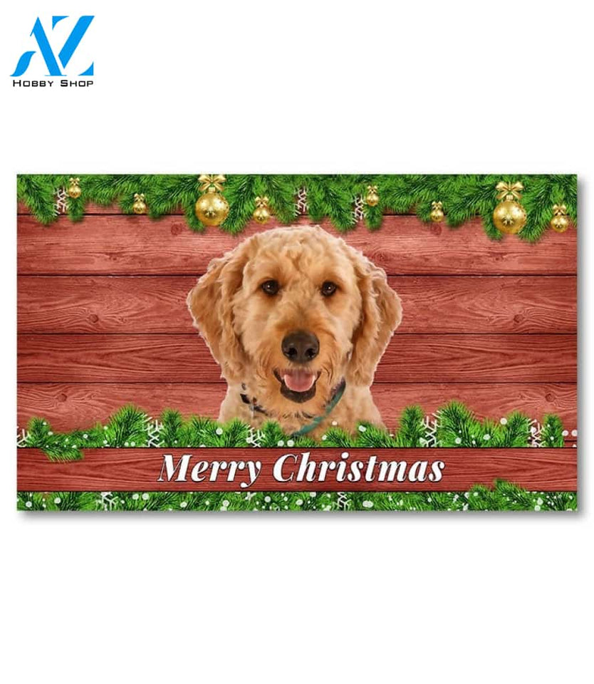 Christmas Barnwood Goldendoodle Doormat - 18" x 30"