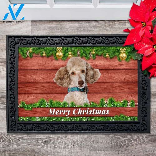 Christmas Barnwood Miniature Poodle Doormat - 18" x 30"
