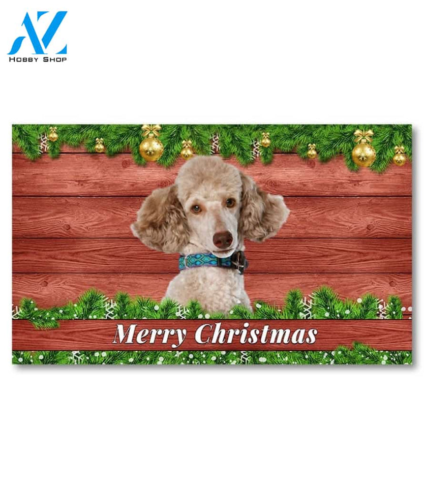Christmas Barnwood Miniature Poodle Doormat - 18" x 30"
