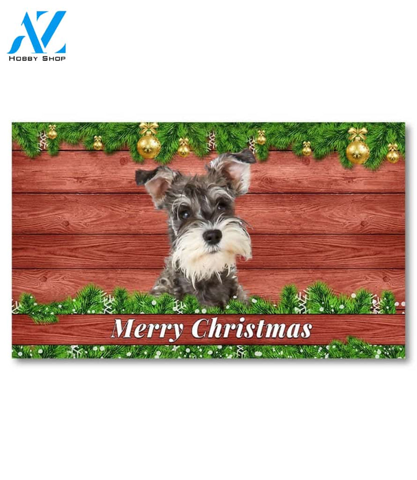 Christmas Barnwood Miniature Schnauzer Doormat - 18" x 30"