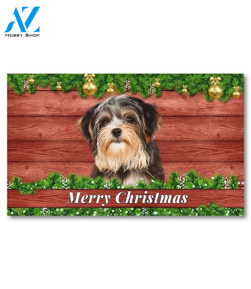 Christmas Barnwood Morkie Doormat - 18" x 30"