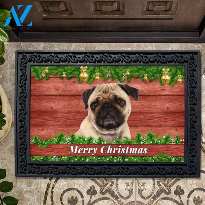 Christmas Barnwood Pug Doormat - 18" x 30"