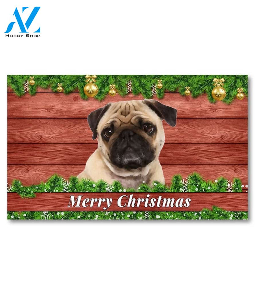 Christmas Barnwood Pug Doormat - 18" x 30"