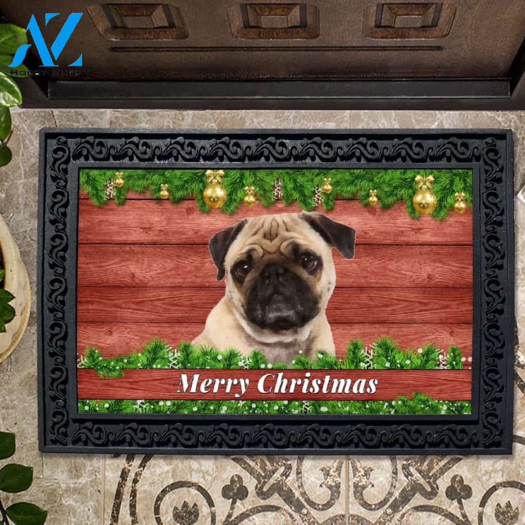 Christmas Barnwood Pug Doormat - 18" x 30"