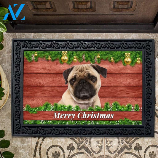Christmas Barnwood Pug Doormat - 18" x 30"