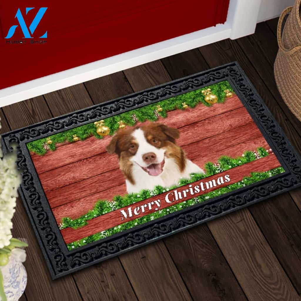 Christmas Barnwood Red Australian Shepherd Doormat - 18" x 30"