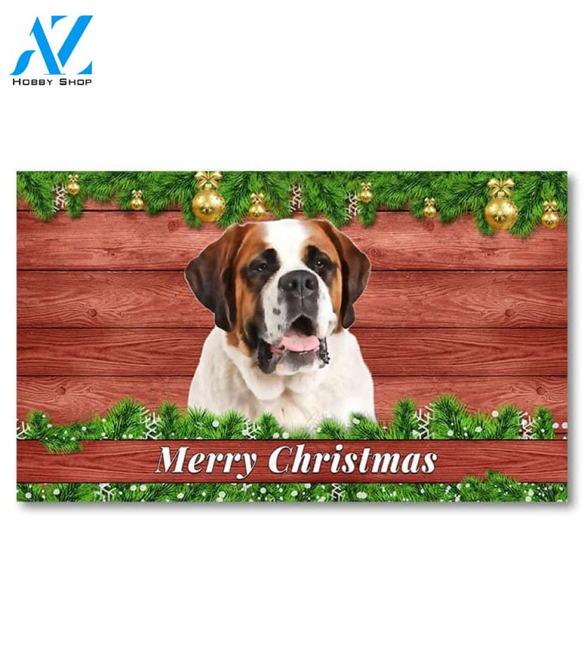Christmas Barnwood Saint Bernard Doormat - 18" x 30"