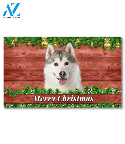 Christmas Barnwood Siberian Husky Doormat - 18" x 30"