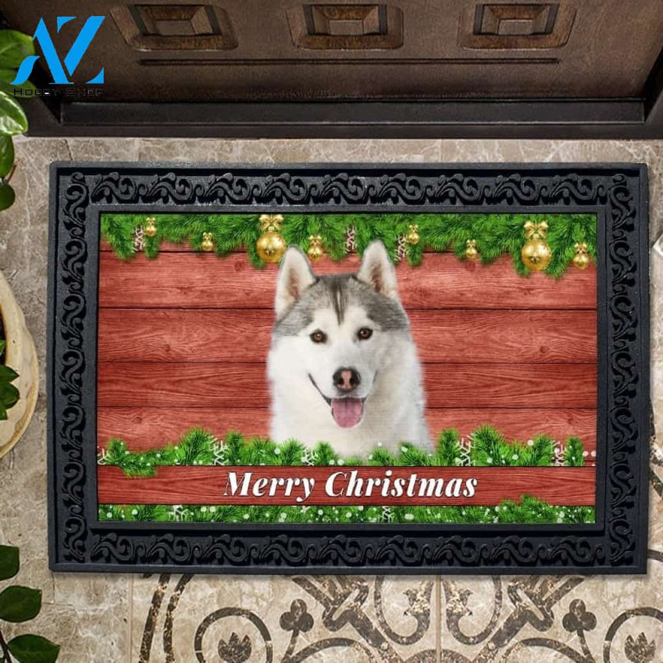 Christmas Barnwood Siberian Husky Doormat - 18" x 30"