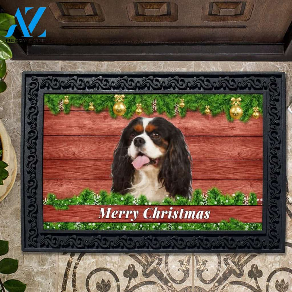 Christmas Barnwood Tri Color Cavalier King Charles Spaniel Doormat