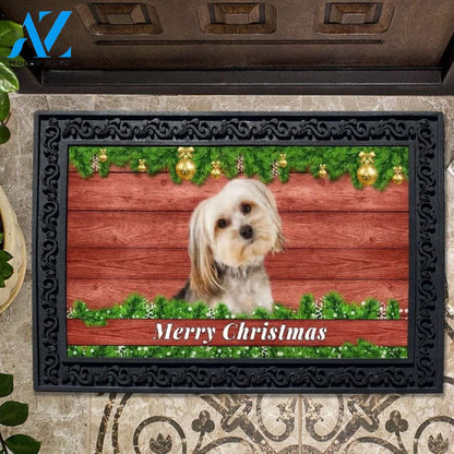 Christmas Barnwood Yorkie Bichon Doormat - 18" x 30"