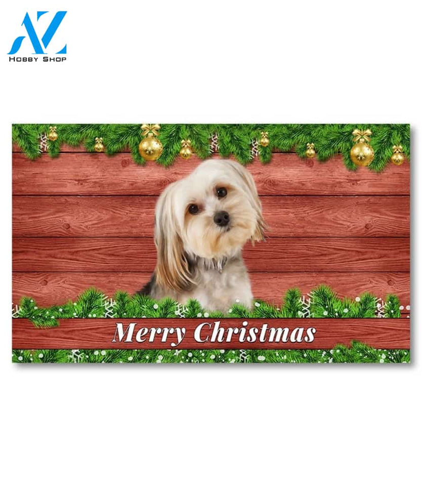 Christmas Barnwood Yorkie Bichon Doormat - 18" x 30"
