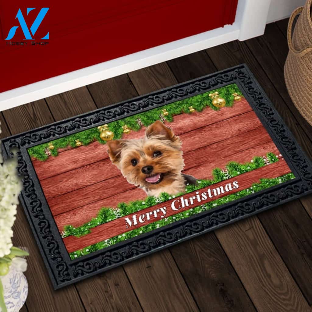 Christmas Barnwood Yorkie Doormat - 18" x 30"