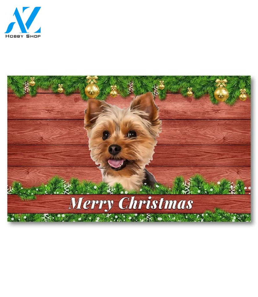 Christmas Barnwood Yorkie Doormat - 18" x 30"