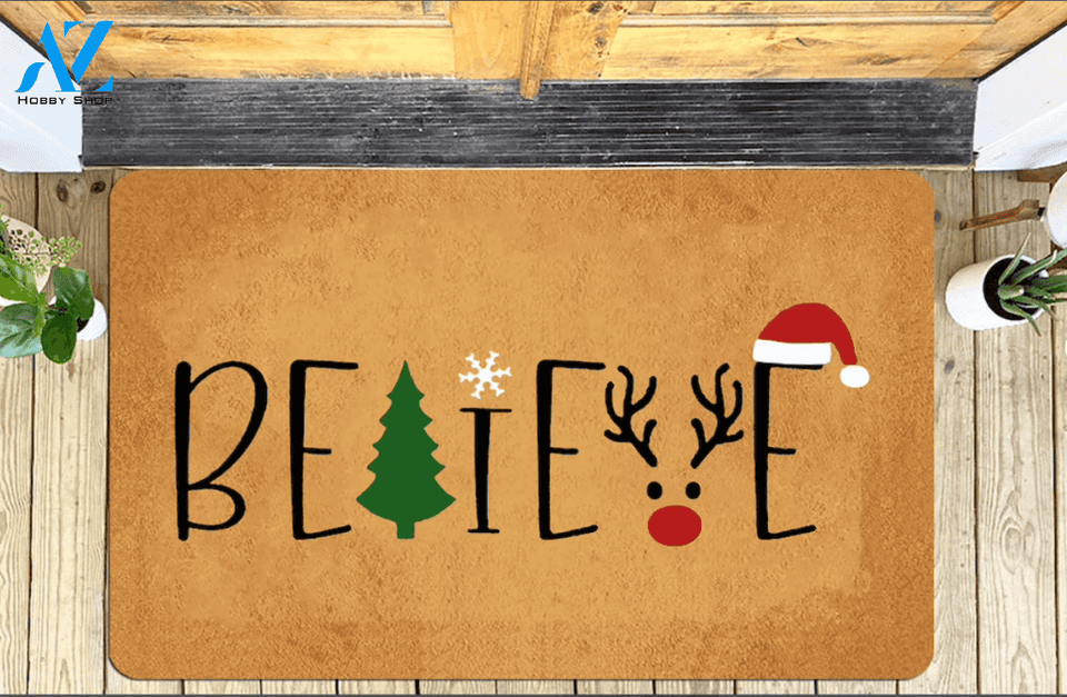 Christmas Believe Doormat Indoor And Outdoor Mat Entrance Rug Sweet Home Decor Housewarming Gift Gift For Friend Family Stem Feminist