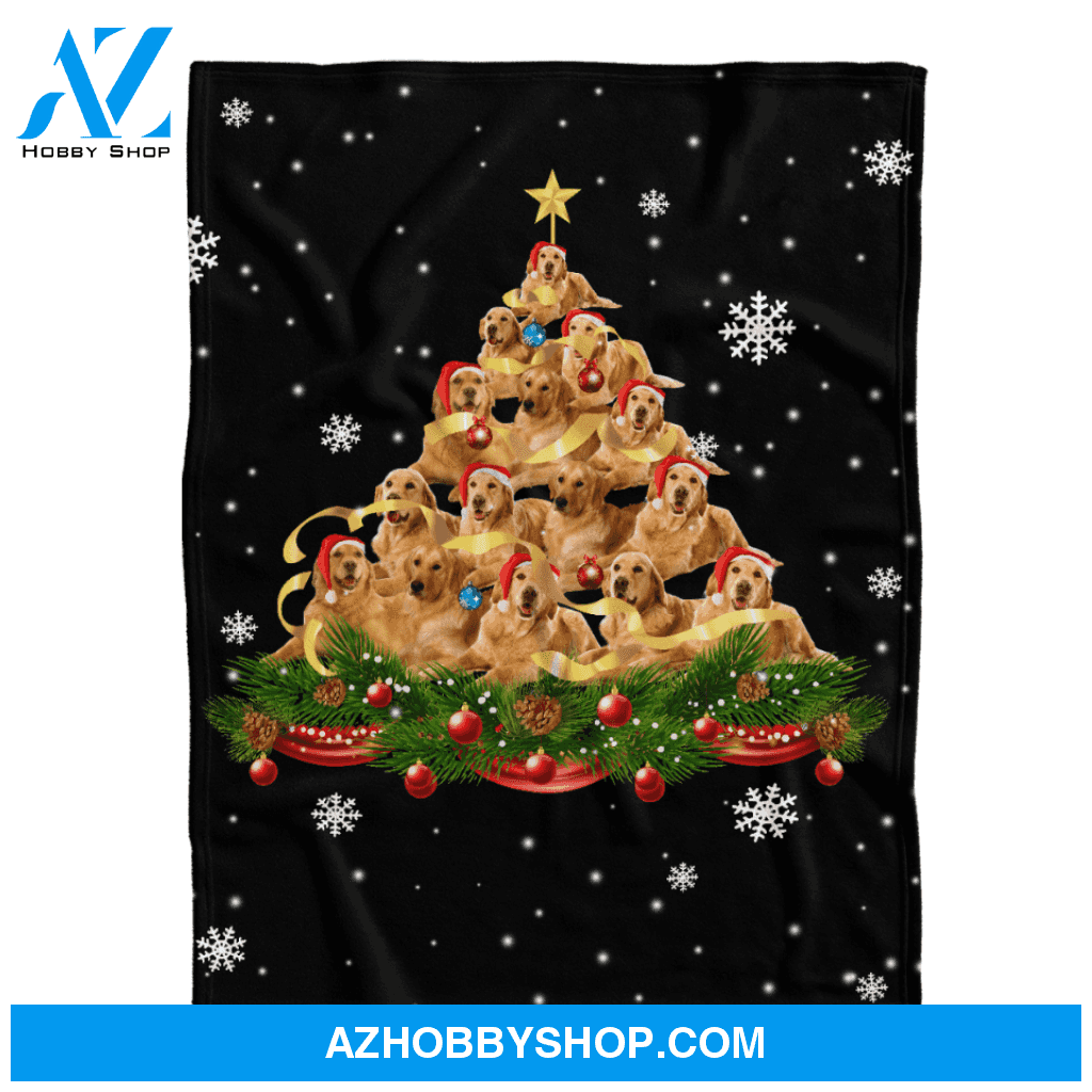 Christmas Blanket, Golden Retrievers Dog Blanket, Christmas Tree Funny Noel Blanket