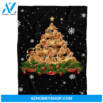 Christmas Blanket, Golden Retrievers Dog Blanket, Christmas Tree Funny Noel Blanket