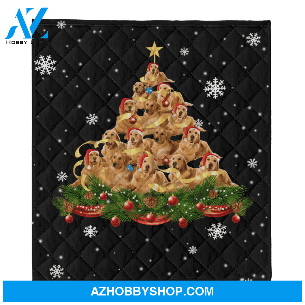 Christmas Blanket, Golden Retrievers Dog Blanket, Christmas Tree Funny Noel Blanket