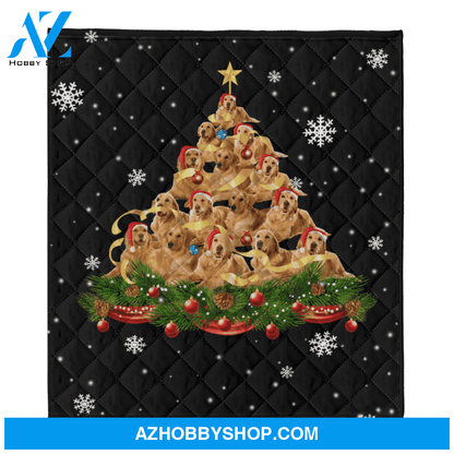 Christmas Blanket, Golden Retrievers Dog Blanket, Christmas Tree Funny Noel Blanket
