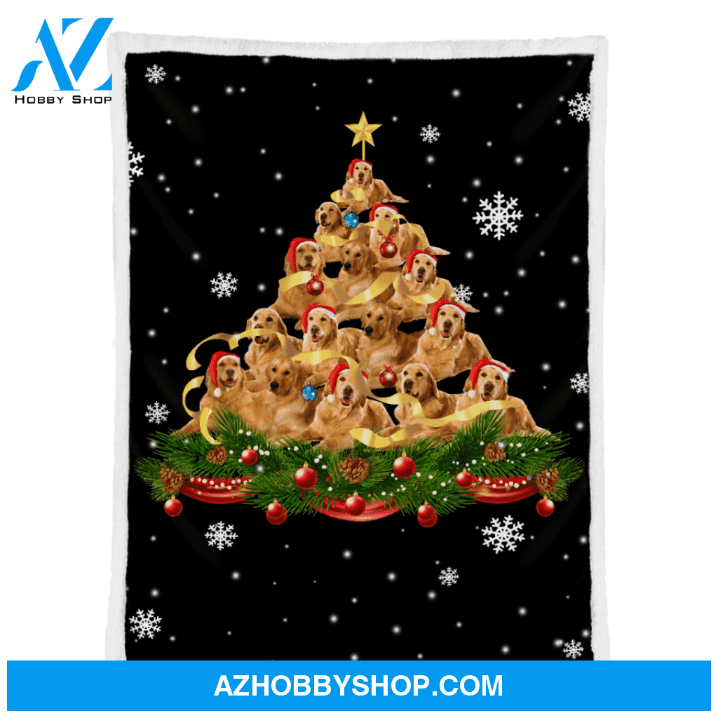 Christmas Blanket, Golden Retrievers Dog Blanket, Christmas Tree Funny Noel Blanket
