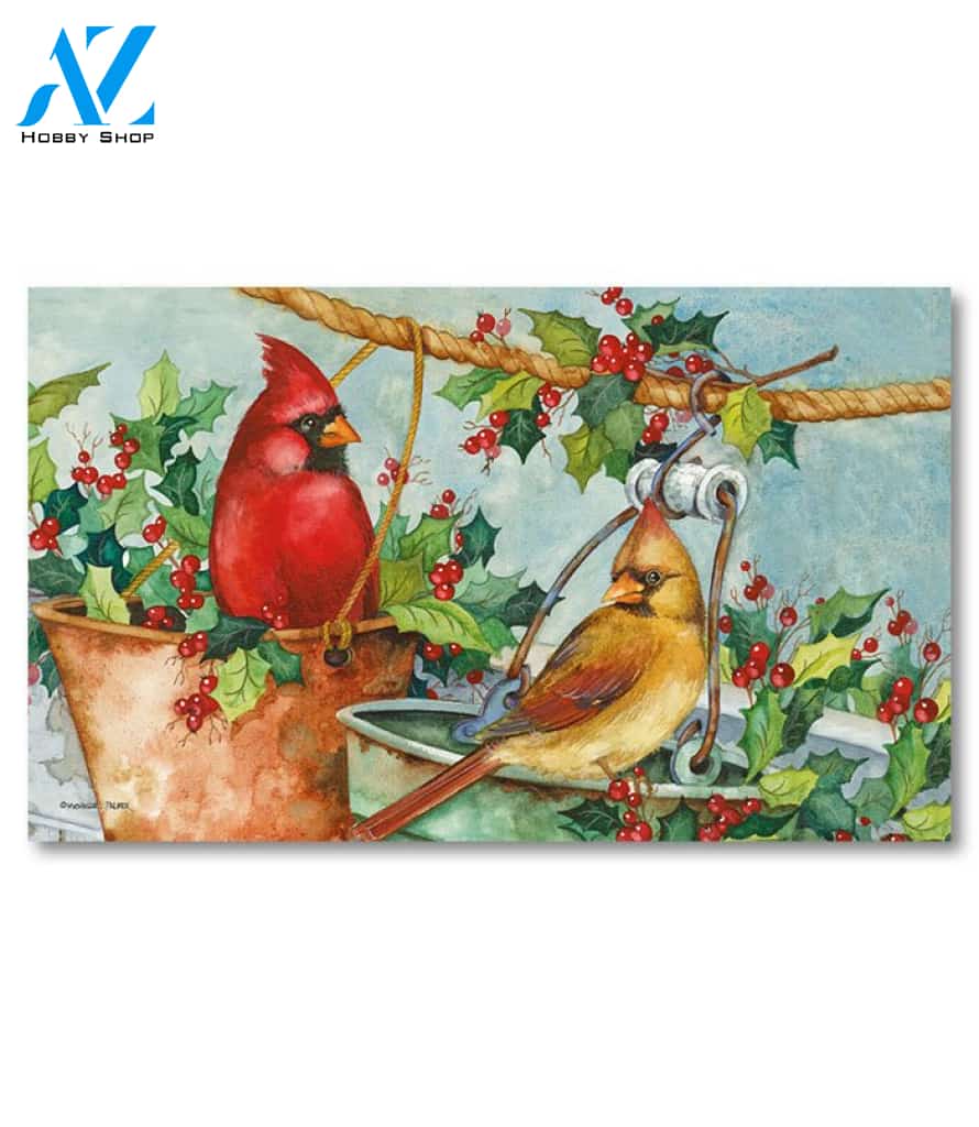 Christmas Bucket Cardinals Doormat - 18" x 30"