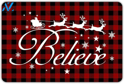 Christmas Buffalo Plaid Believe Decorative Doormat Indoor And Outdoor Mat Entrance Rug Sweet Home Decor Housewarming Gift Gift Friend Family Christmas Holiday