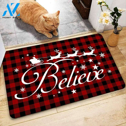 Christmas Buffalo Plaid Believe Decorative Doormat Indoor And Outdoor Mat Entrance Rug Sweet Home Decor Housewarming Gift Gift Friend Family Christmas Holiday