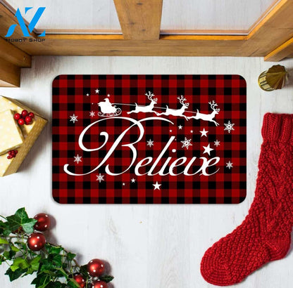 Christmas Buffalo Plaid Believe Decorative Doormat Indoor And Outdoor Mat Entrance Rug Sweet Home Decor Housewarming Gift Gift Friend Family Christmas Holiday