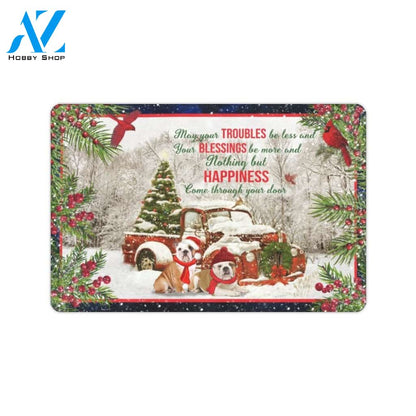 Christmas Bulldog May Your Troubles Be Less Indoor And Outdoor Doormat Gift For Bulldog lovers Gift For Friend & Family Home Decor Warm House Gift Welcome Mat