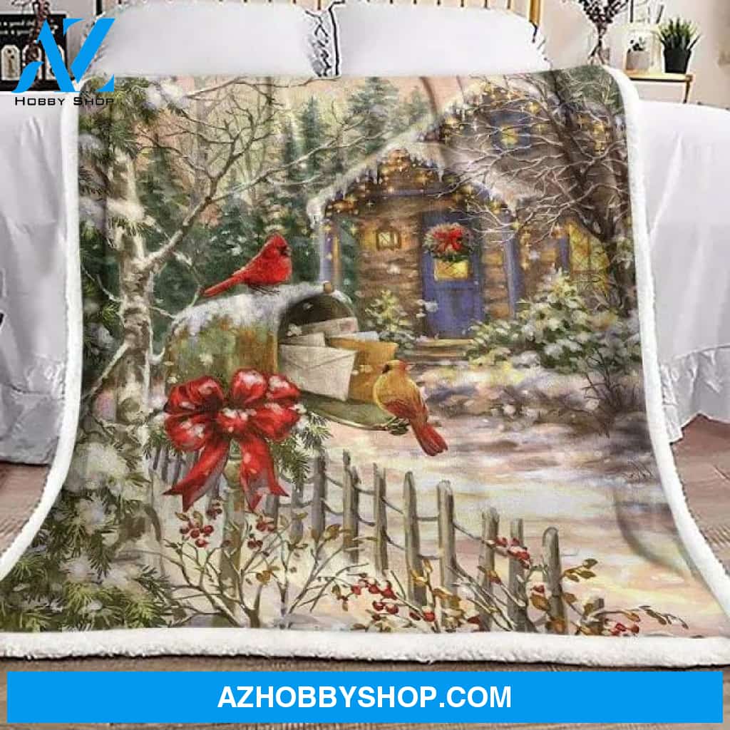 Christmas Cardinal Mail Lightweight Soft Fleece Blanket Gift For People Home Decor Bedding Couch Sofa Soft And Comfy Cozy