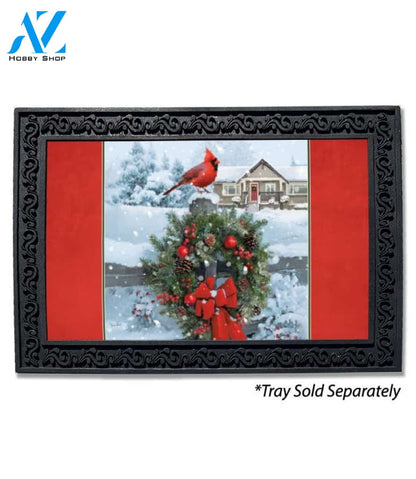 Christmas Cardinal Wreath Doormat - 18" x 30"
