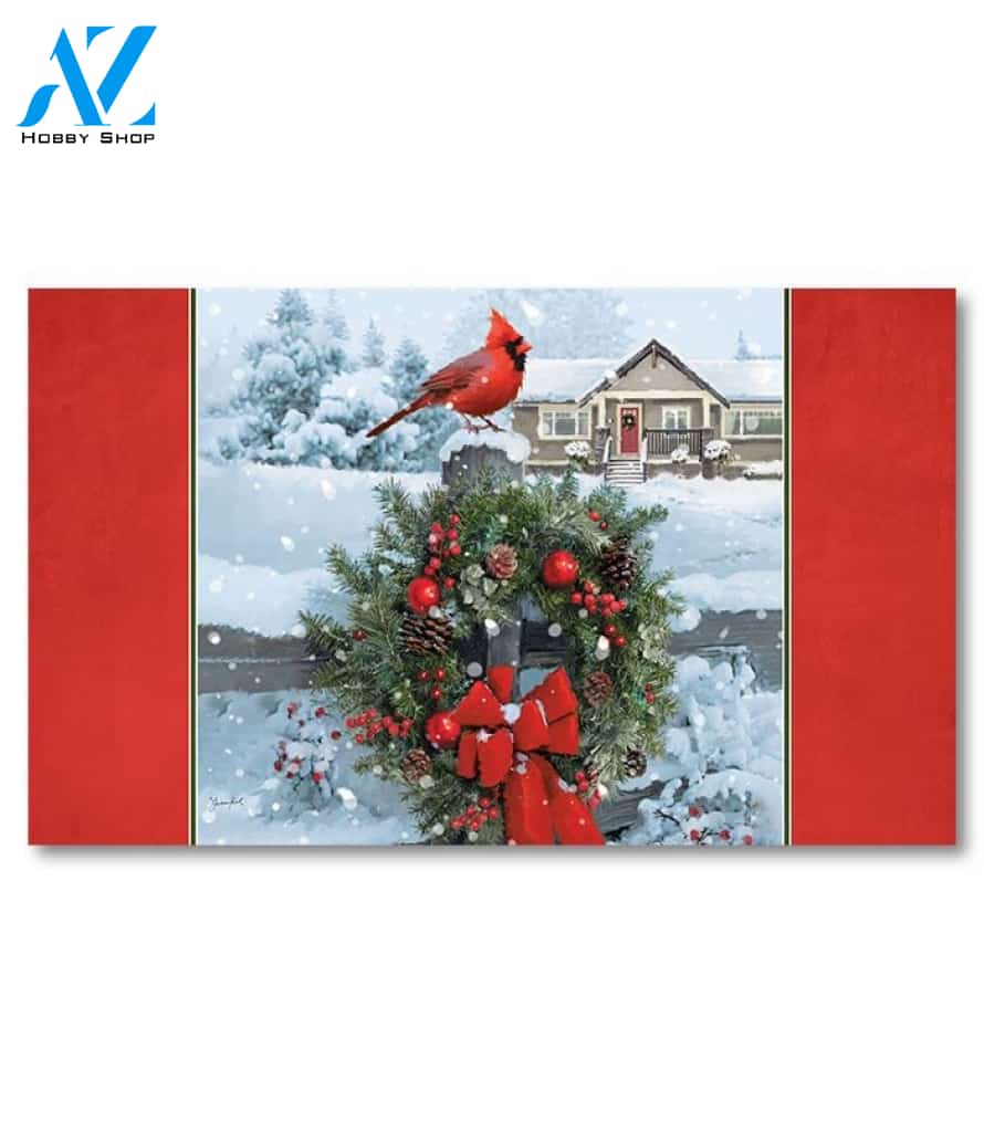 Christmas Cardinal Wreath Doormat - 18" x 30"