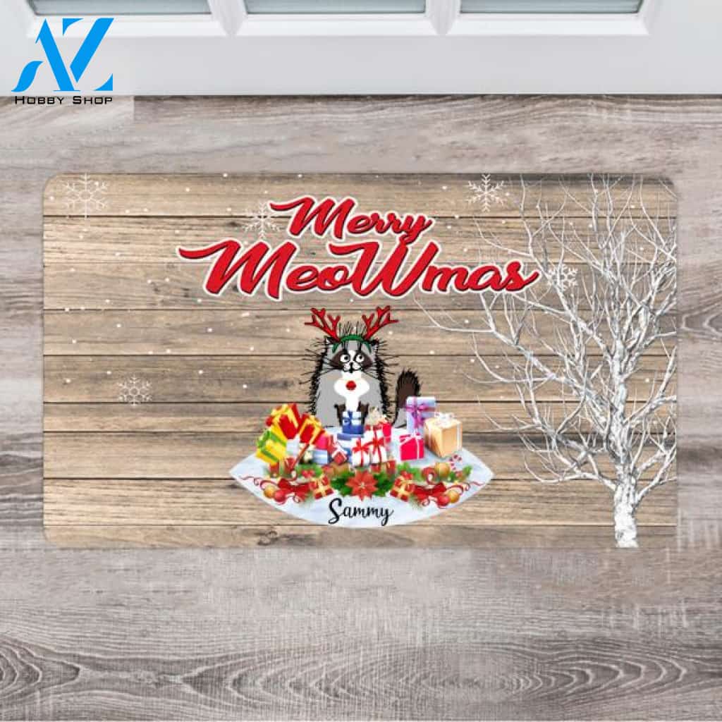Personalized Christmas Cat Doormat - Christmas Gift Ideas For Cat Lovers - Up To 6 Cats