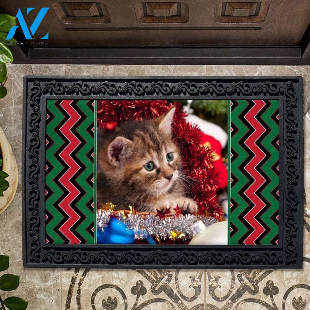Christmas Chevron Photo Doormat - 18" x 30"