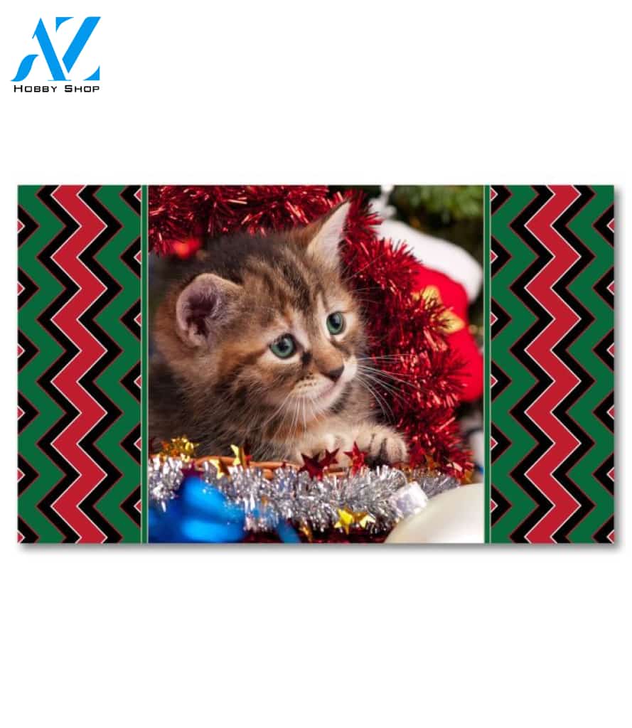 Christmas Chevron Photo Doormat - 18" x 30"