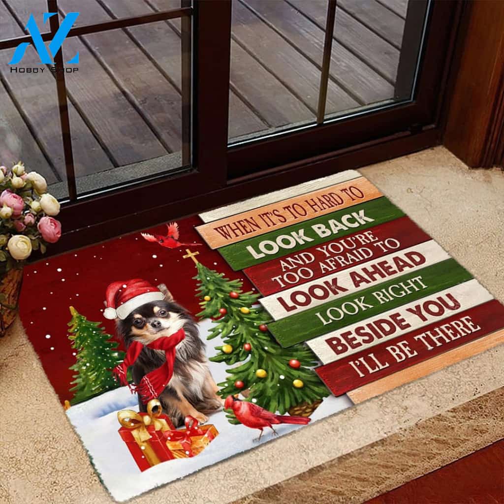 Christmas Chihuahua Look right beside you Doormat