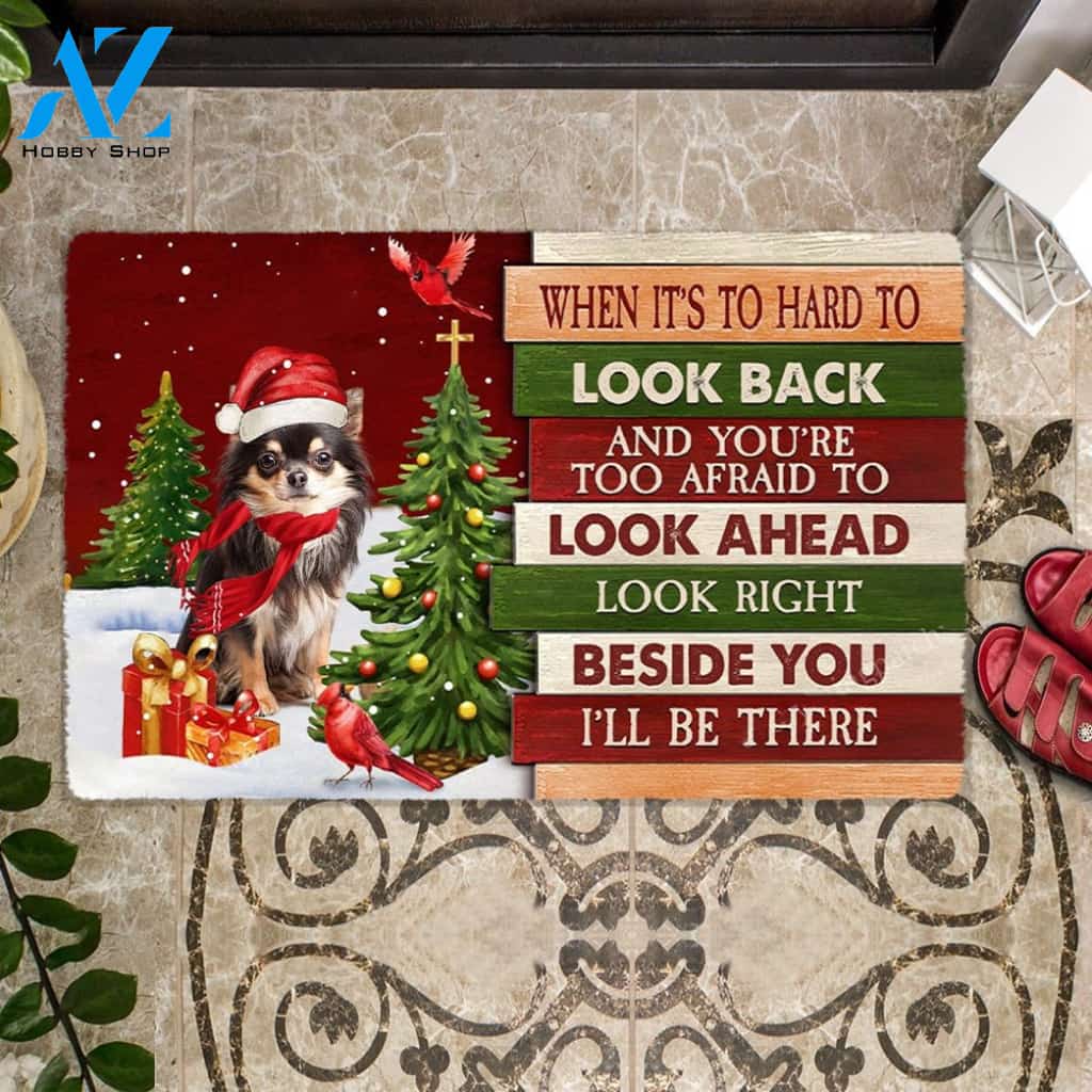 Christmas Chihuahua Look right beside you Doormat