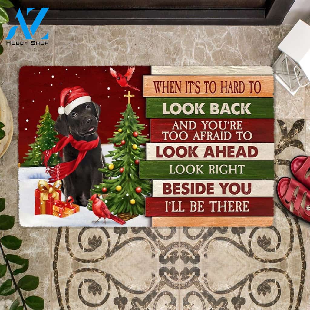 Christmas Chocolate Labrador Look right beside you Doormat