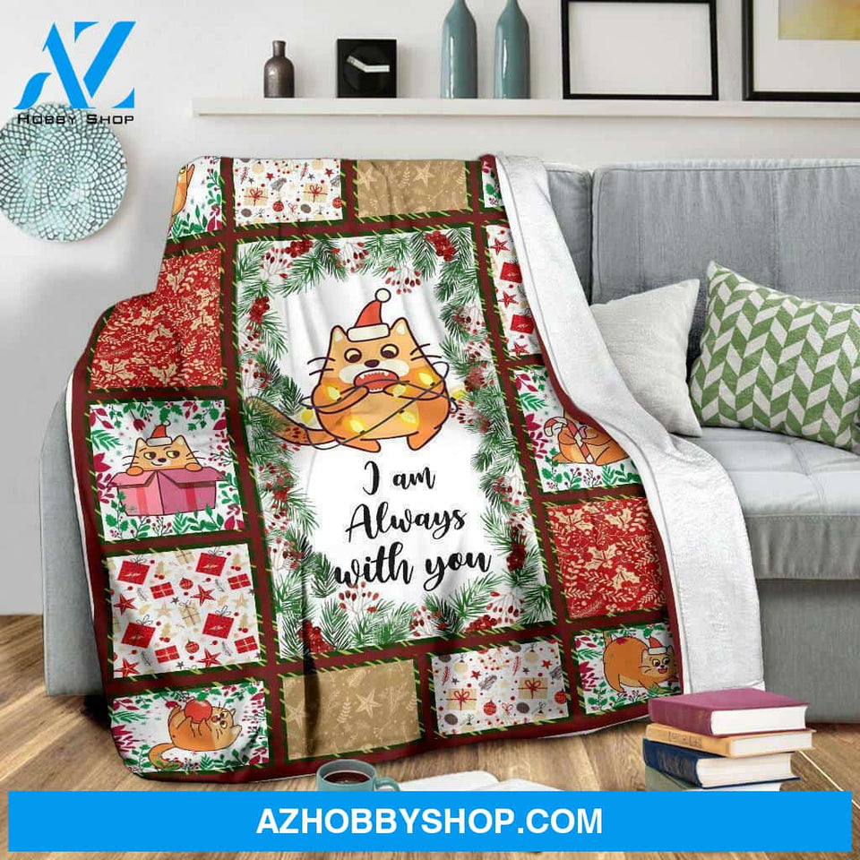 Christmas Chubby Cat Always With You Fleece Blanket Gift For Family,Birthday,Christmas,Friends,Couple Gift Home Decor Bedding Couch Sofa Soft and Comfy