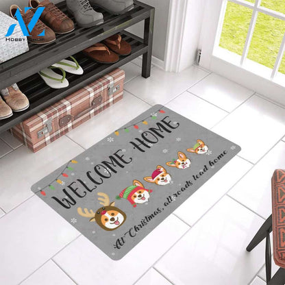 Christmas Corgi All Roads Lead Home Doormat Indoor And Outdoor Mat Entrance Rug Sweet Home Decor Housewarming Gift Gift For Friend Family Stem Feminist