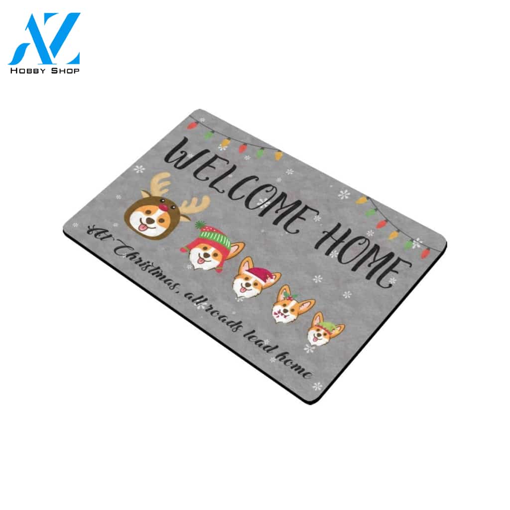 Christmas Corgi All Roads Lead Home Doormat Indoor And Outdoor Mat Entrance Rug Sweet Home Decor Housewarming Gift Gift For Friend Family Stem Feminist